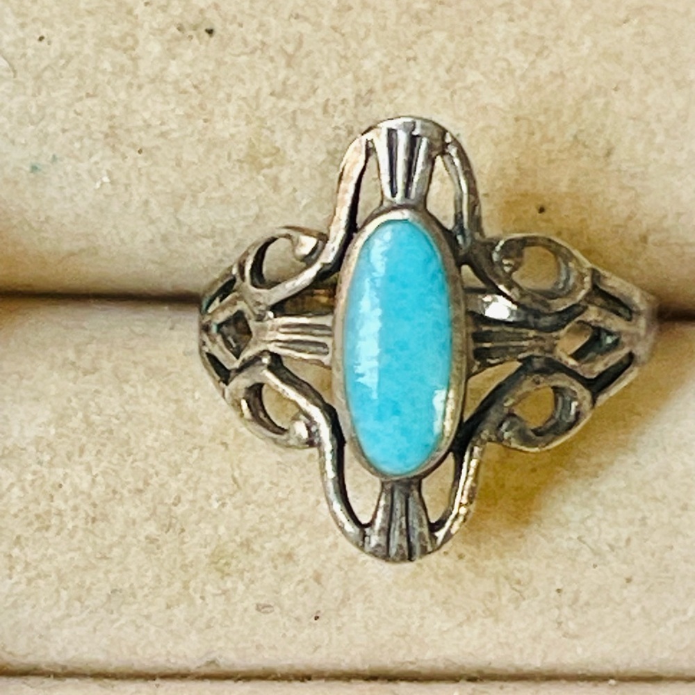 VTG Southwest Sterling Silver Turquoise Ring Sz 5.75